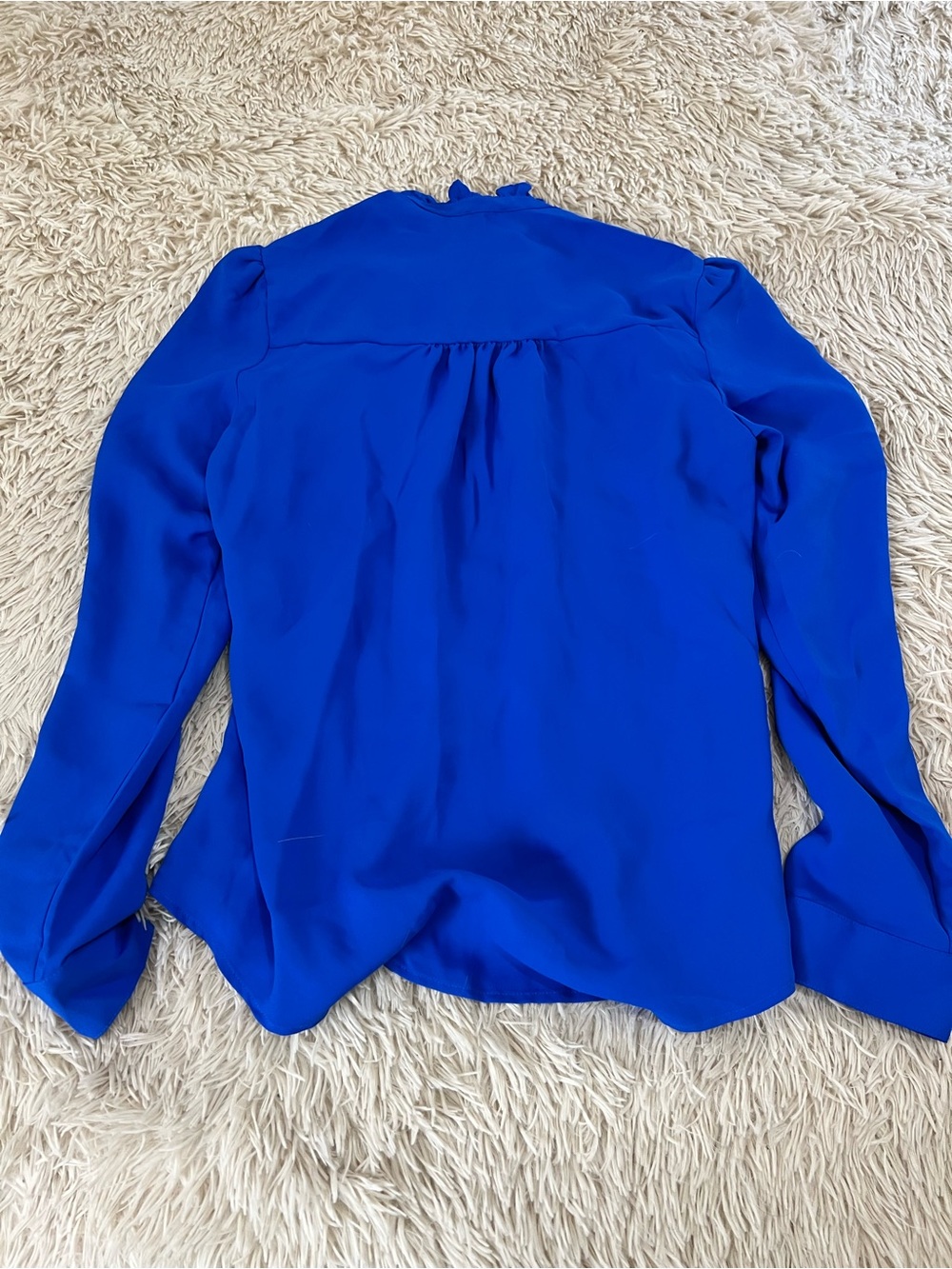 Express Royal Blue Ruffle-Neck Button Front Blouse - Picture 2 of 2